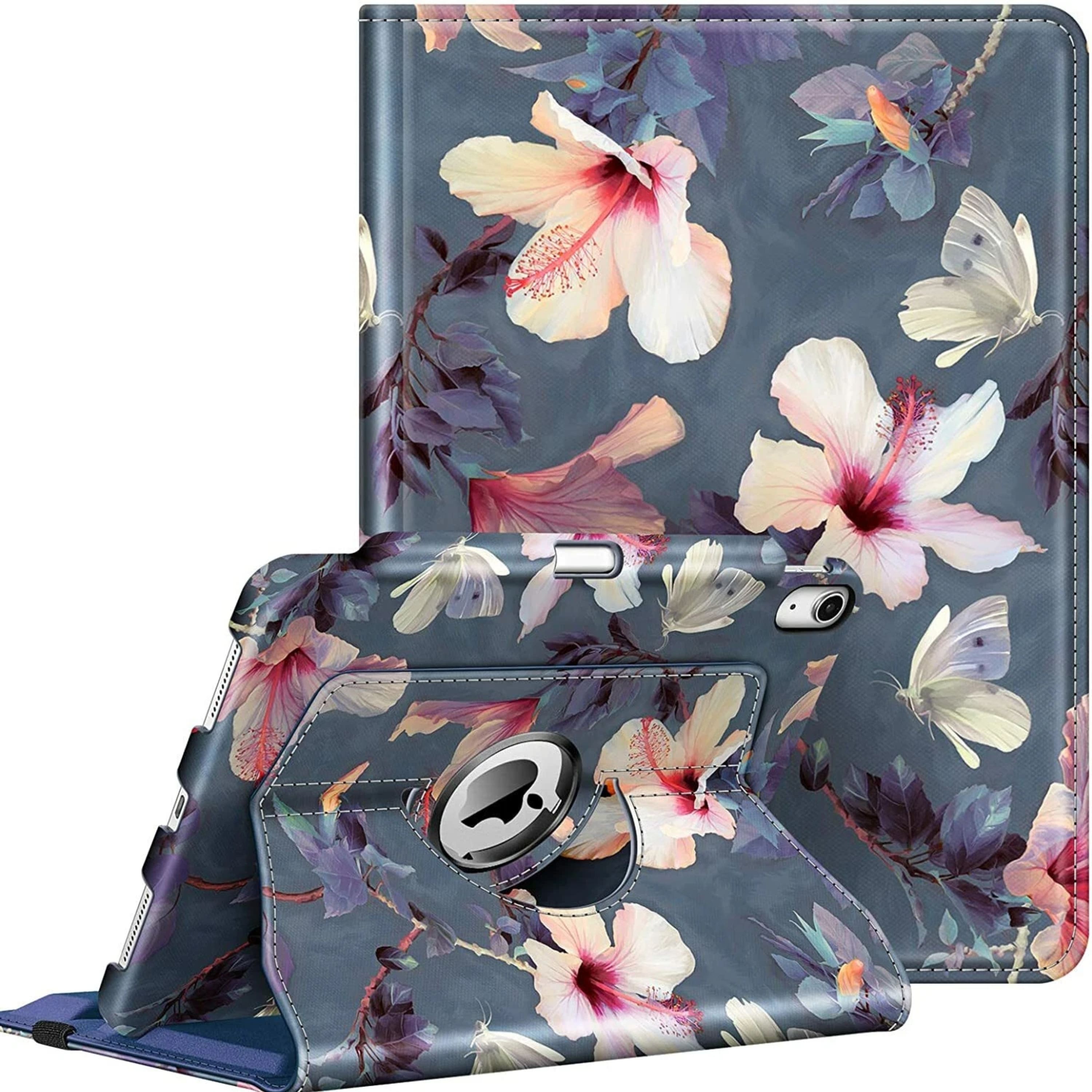 Front. Kitcheniva - Rotating Protective Case For iPad Air 11 Inch M3 2025 2024 And iPad Air 5th 4th Blooming Hibiscus - Blooming Hibiscus.