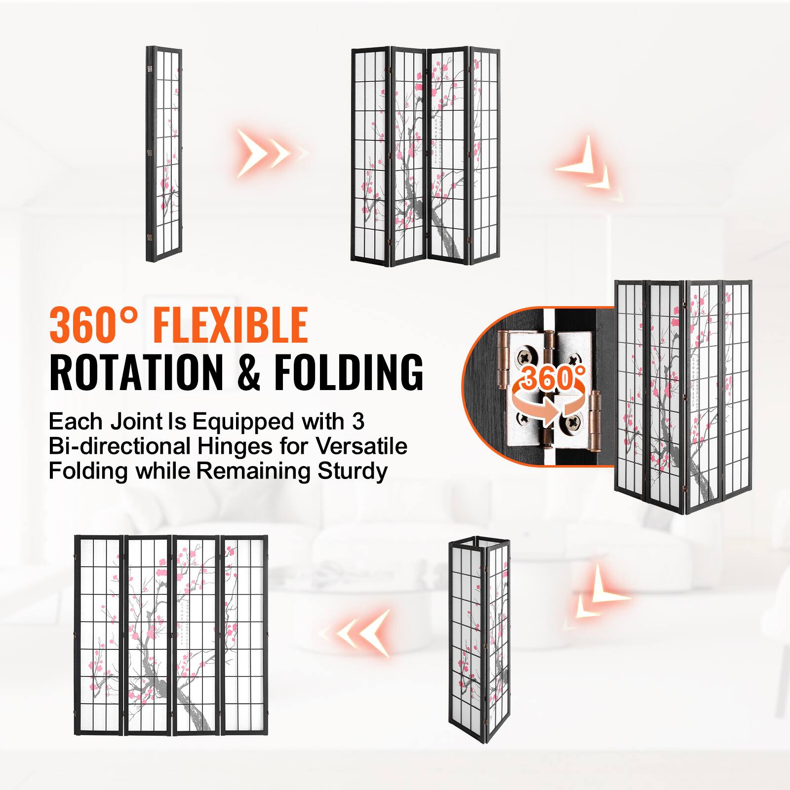 360° FLEXIBLE ROTATION & FOLDING  
Each Joint Is Equipped with 3 Bi-directional Hinges for Versatile Folding while Remaining Sturdy