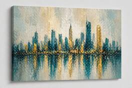 FC Design Large Canvas 24x36" Abstract Cityscape Teal and Golden Color ...