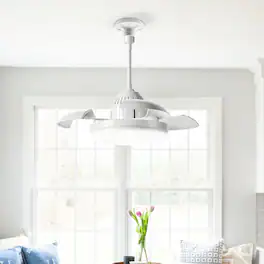 LUCKY ONE - Small Bulb-Type Ceiling Fan with Light Remote Retractable Blades - White