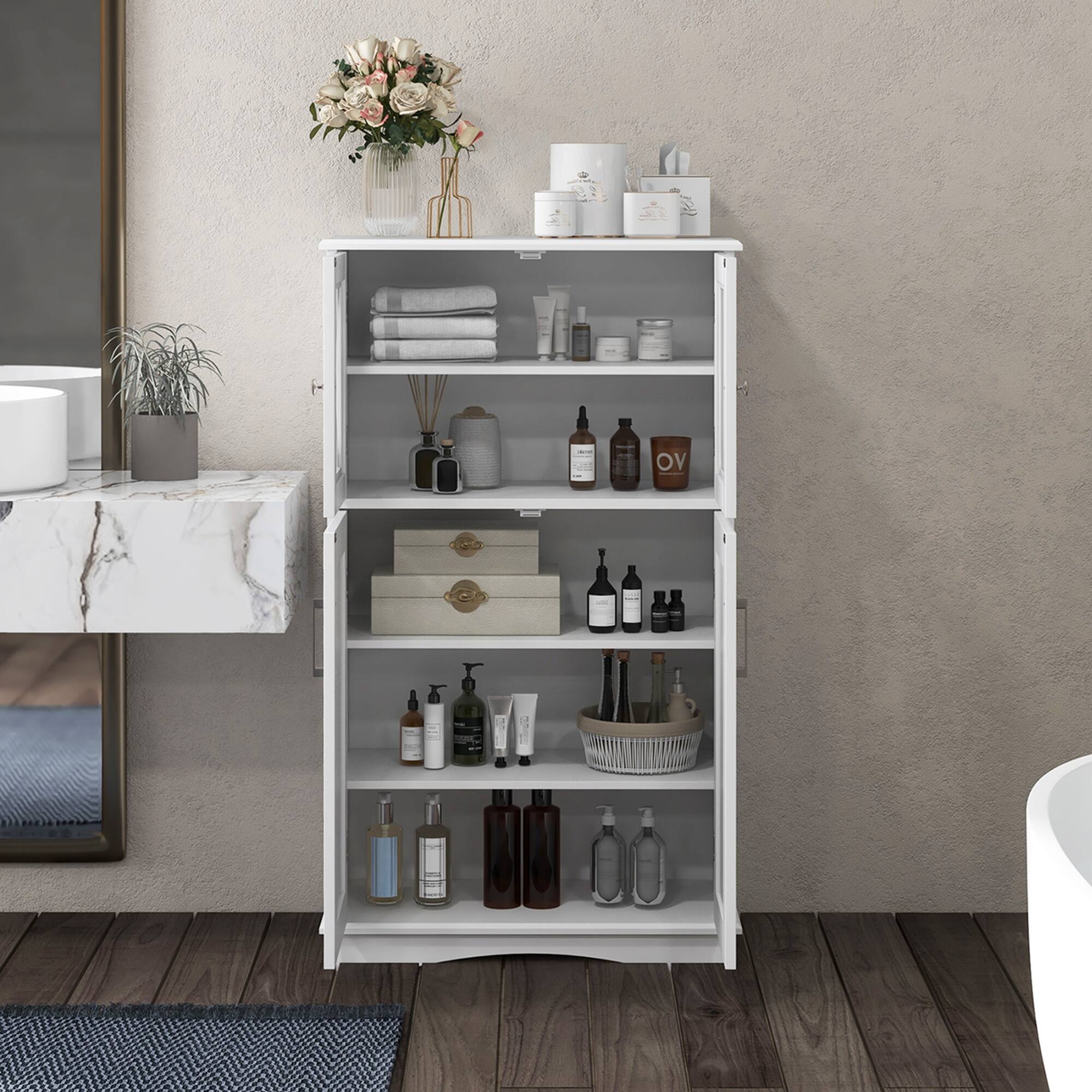 Alt View 4. Costway - Costway Bathroom Storage Cabinet Linen Storage Cabinet with Doors and Adjustable Shelves White - White.