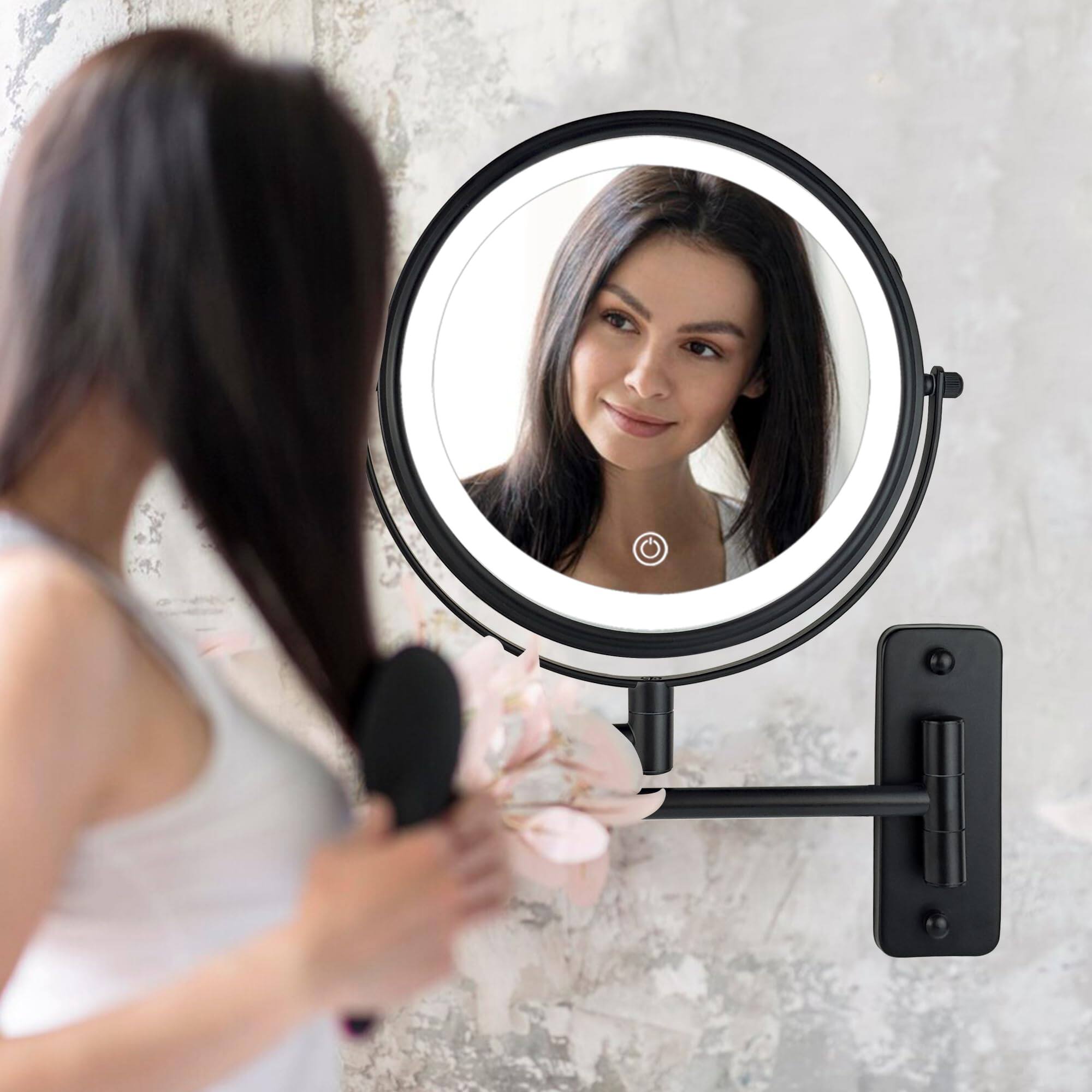 Left. Pacoar Cade - Lighted Makeup Mirror Rechargeable Double Sided /Magnifying With Color Lights Touch Bathroom Vanity °swivel... - Matte Black.