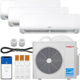 Tosot - 30,000 BTU 3 Zone Mini Split AC with Heat Pump, 21 SEER2, 230V, Wifi-Enabled Ductless Inverter, 9k+9k+12K BTU, Cosmo - White