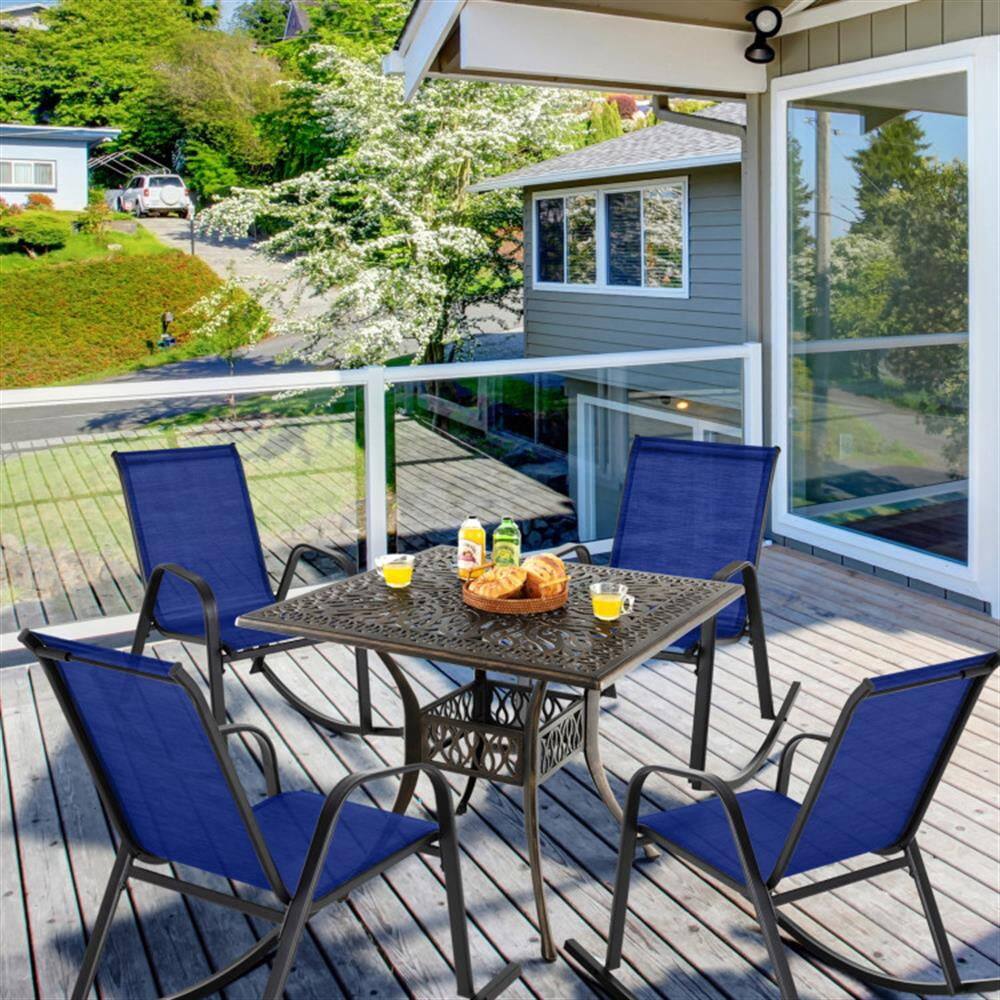 Alt View 5. Kadyn - Rocking Patio Bistro Outdoor ChairsSet of 2 Metal Patio Rocking Chair with Breathable Seat FabricNavy - Blue.