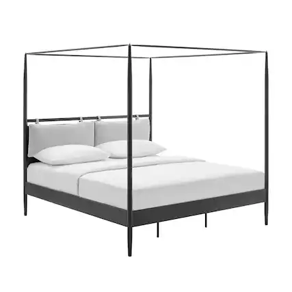 Front. Modway - Marlowe 4-Poster Canopy Metal King Platform Bed - Black.