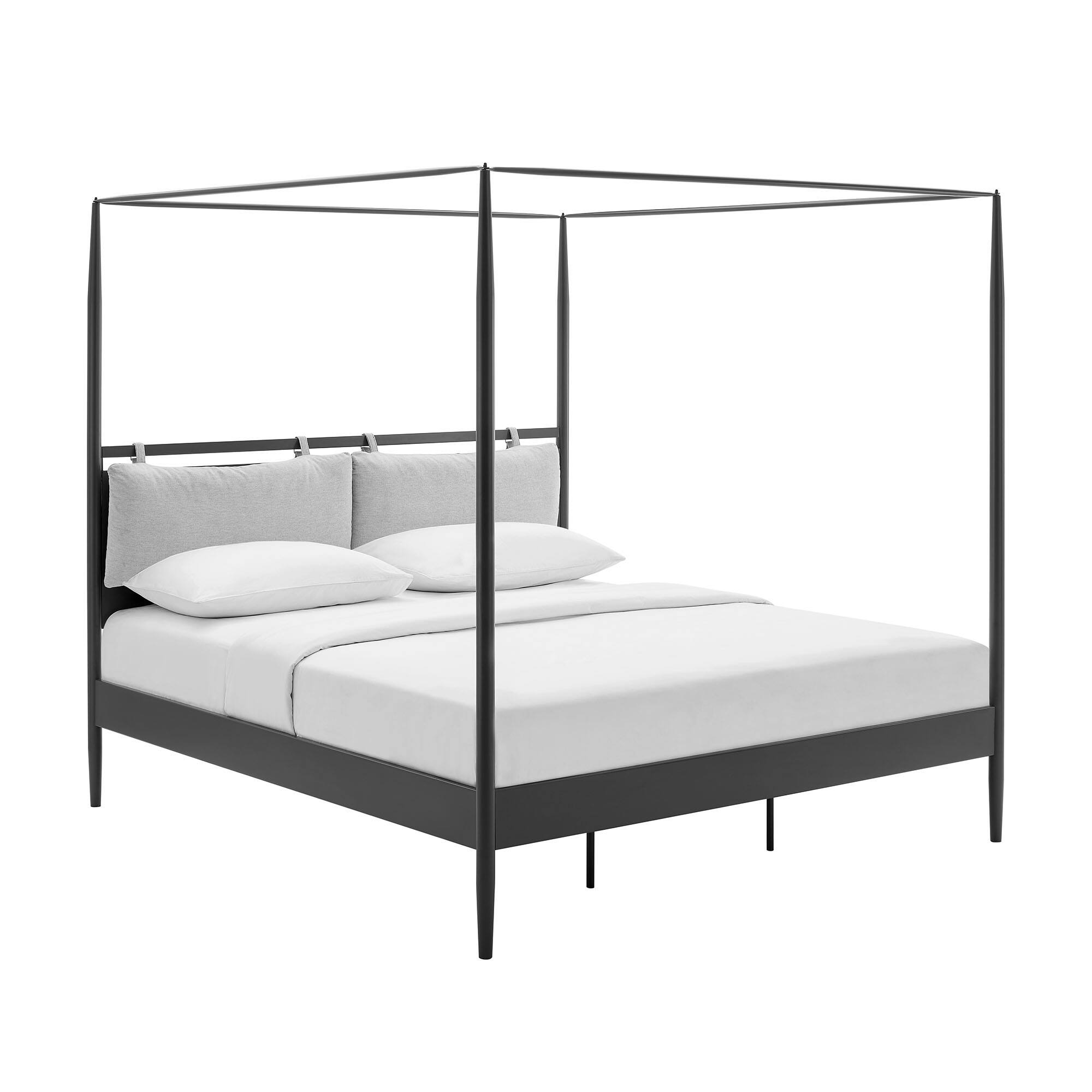 Front. Modway - Marlowe 4-Poster Canopy Metal King Platform Bed - Black.