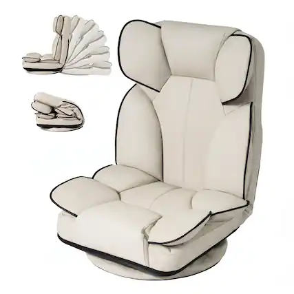 Front. Costway - Costway 360 Degree Swivel Floor Gaming Chair, Folding Lazy Adjustable Lounger Couch - Beige.