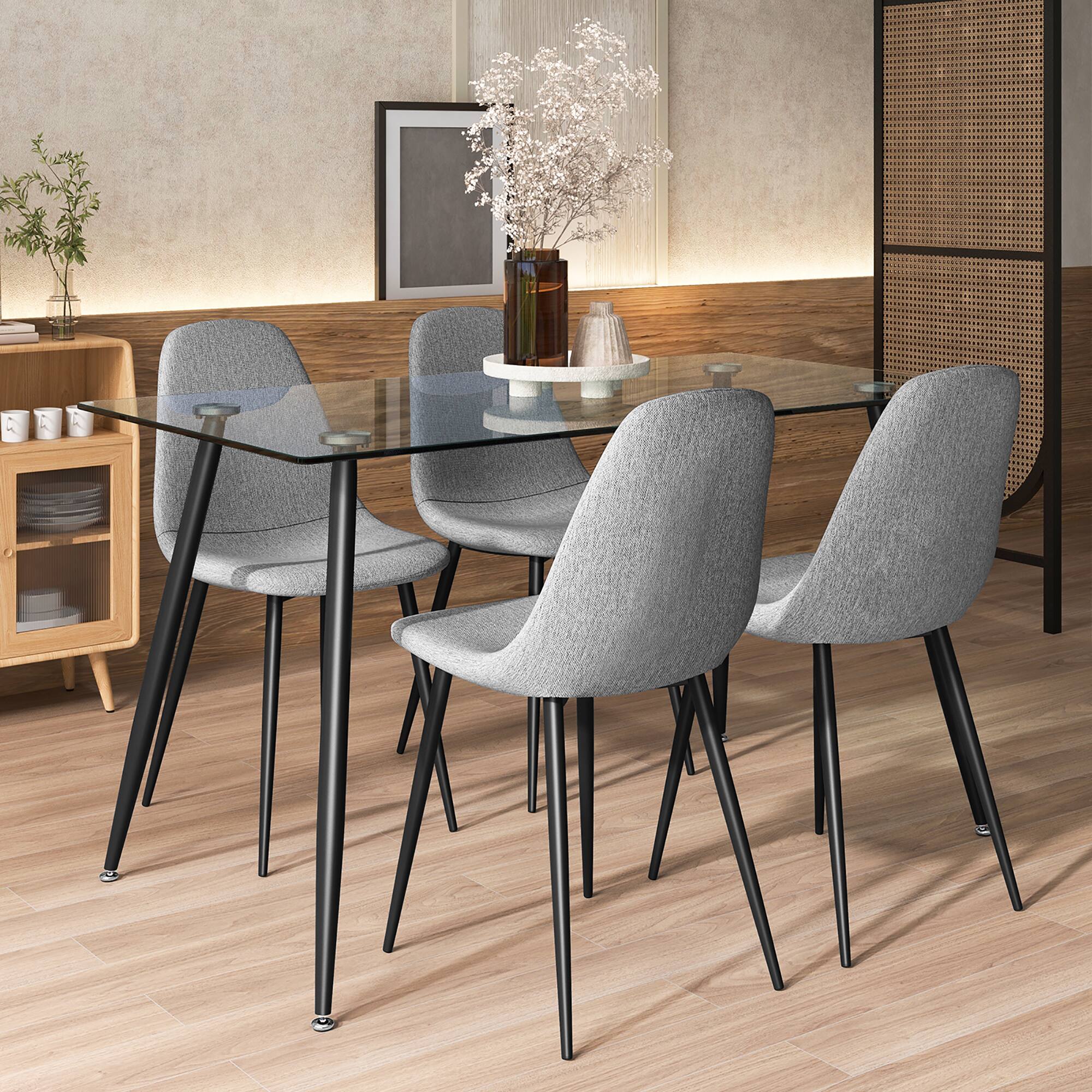 Alt View 3. Gymax - Gymax 5 PCS Dining Table Set 51" Modern Rectangular Glass Table & 4 Chairs Kitchen - Black, Gray.
