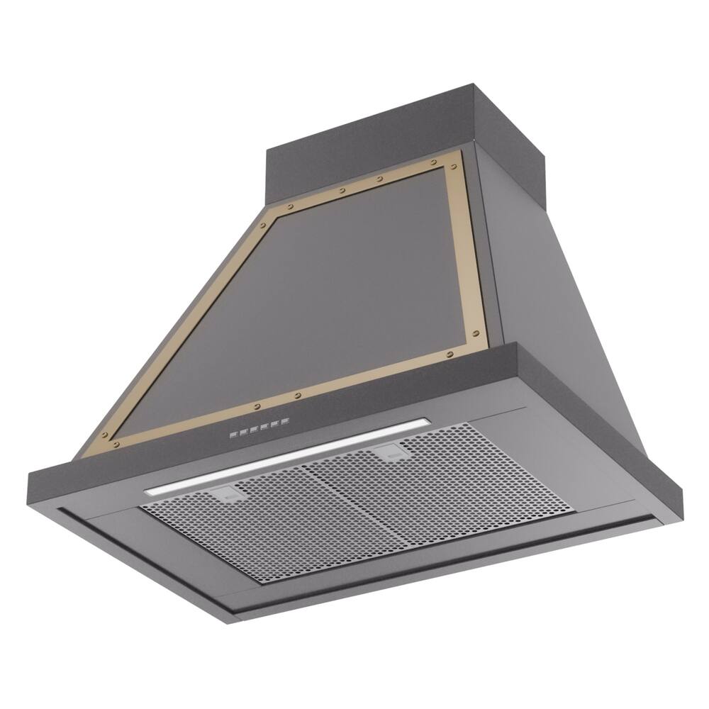 Alt View 2. ILVE - ILVE Nostalgie II Series 30 in. Noblesse Wall Mount Range Hood with 600 CFM (Brass Trim) - Graphite Matte.