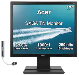 Acer - 17" SXGA TN Monitor, 5ms Response Time, Anti-Glare, 250 nits Brightness, VGA & DKZ Hub - Black