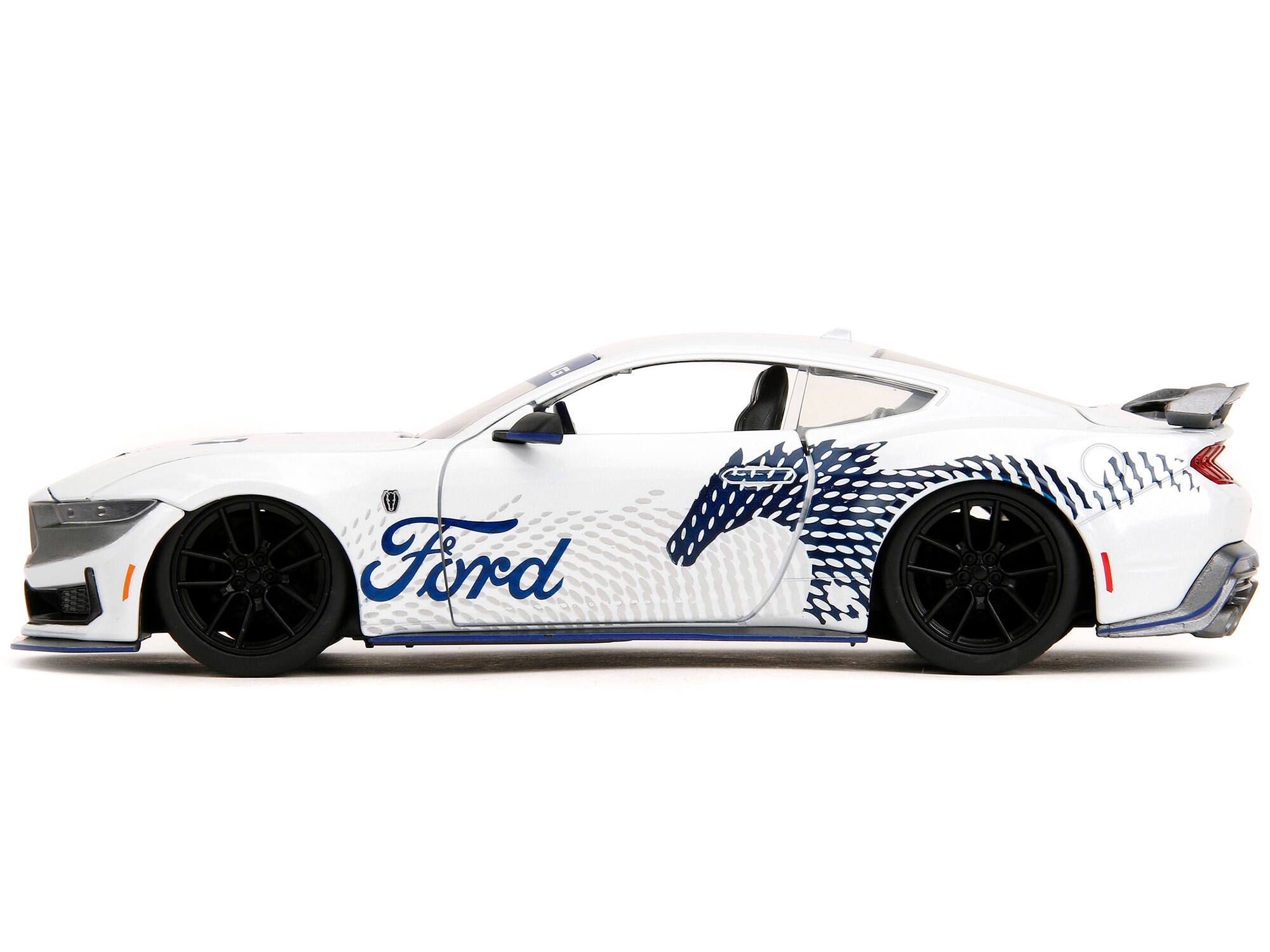 Alt View 4. Jada - 2024 Ford Mustang Dark Horse White with "Mustang Horse Graphics" "Bigtime Muscle" Series 1/24 Diecast Model Car by Jada.