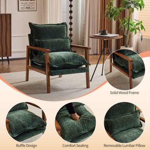 adada 20S add/as WILLIAM W. MORRIS CO. E dTm SOUTH CINNMINATON Solid Wood Frame Ruffle Design Comfort Seating Removable Lumbar Pillow