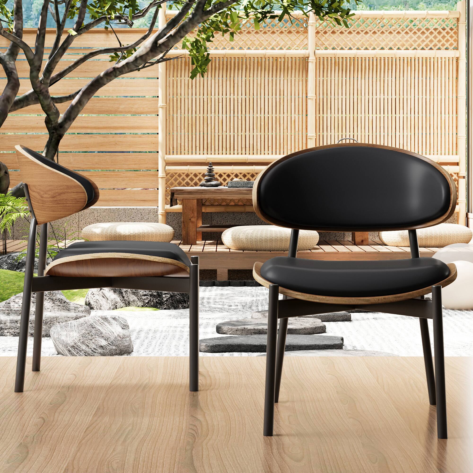 Alt View 6. luck idea - Dining Chairs Set of 2 Wood Grain Accent Arched Backrest - Black.