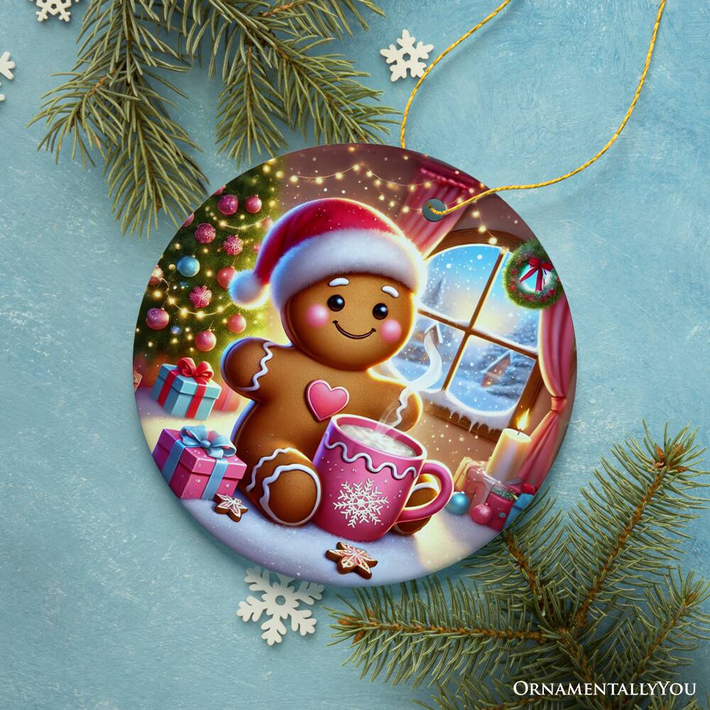 Back. OrnamentallyYou - Cozy Gingerbread Man Pink Themed Ornament Delightful Christmas Gift and Decor Version 2 - Multi-colored.