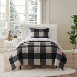 Sweet Home Collection - 7 Piece Buffalo Plaid Bed in a Bag Comforter and Sheet Set - Twin - Black/Grey
