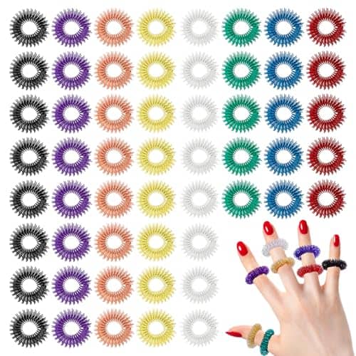 DORLUKFU - 100 PCS Acupressure Rings Spiky Sensory Fidgets Rings, Finger Massage Ring for Stress Relief Toys Acupuncture Ring Set