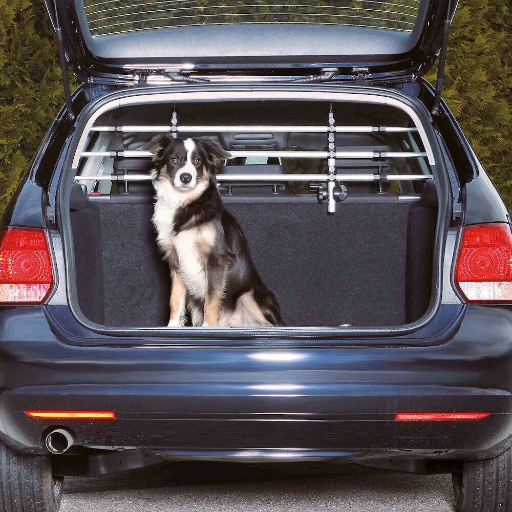 Angle. TRIXIE - Adjustable Aluminum Grid Back Seat Pet Barrier for Dogs - Silver/Black.