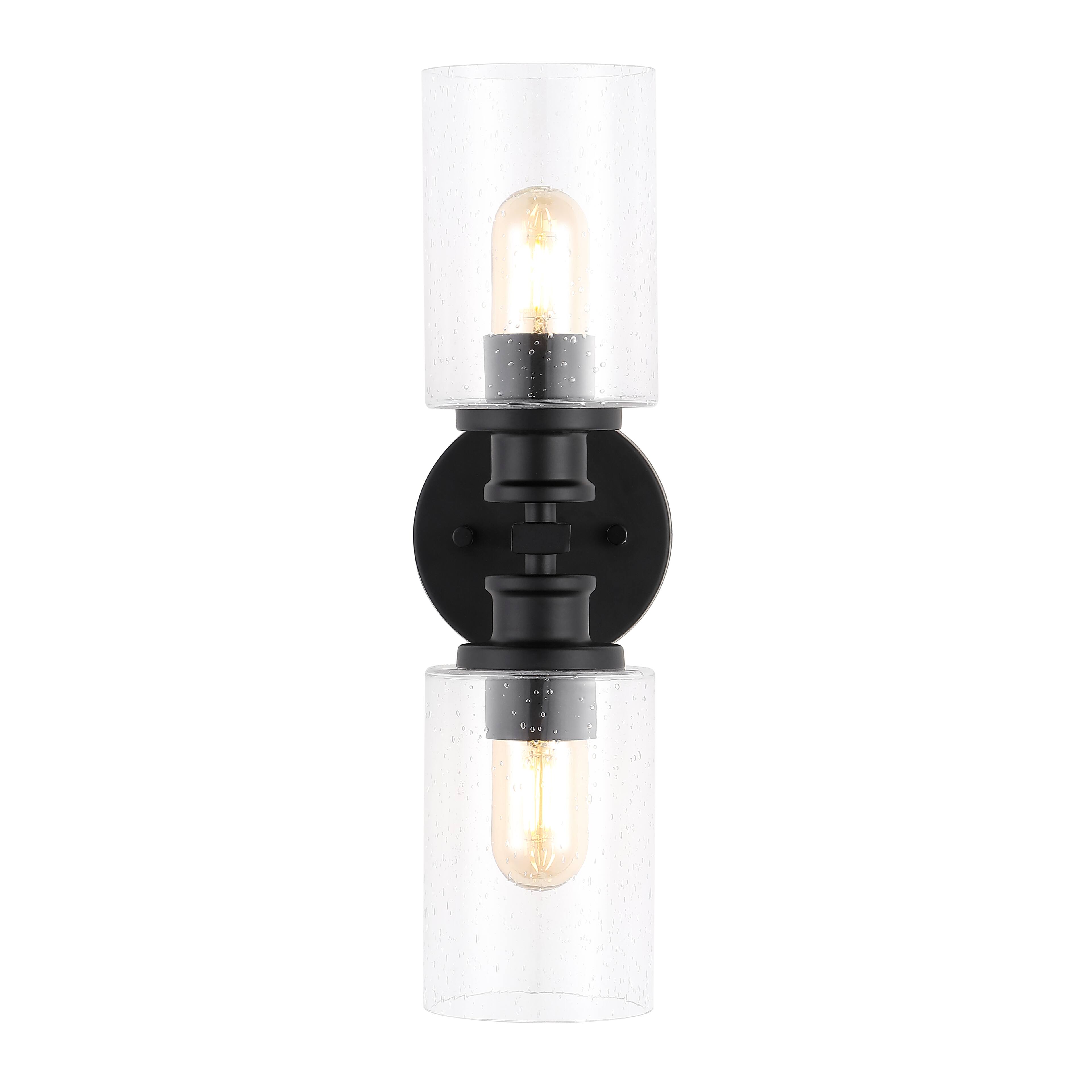 Alt View 7. Jonathan Y - Jules Edison 16.5" Cylinder 2-Light Iron/Seeded Glass Farmhouse Contemporary LED Wall Sconce, Black - Black.