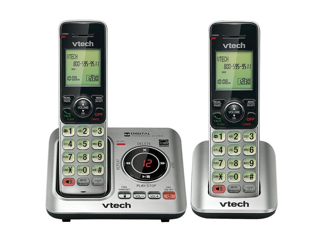 CHARGE  
vtech  
UTech  
800-595-9511  
ECO  
10:08 PM  
12/30  

RECALL  
MENU  
PAUSE  
SELECT  
VOLUME  
CID  
OFF  
TALK  
FLASH  
CANCEL  
1 ABC  
2 DEF  
3 GHI  
4 JKL  
5 MNO  
6 PQRS  
7 TUV  
8 WXYZ  
9 TONE  
* OPER  
0 QUET  
# MUTE  
INT  
DELETE  
REPEAT  
12  
SKIP  
FIND  
PLAY/STOP  
HANDSET  
ON/OFF  
REDIAL  
MENU  
PAUSE  
SELECT  
VOLUME  
CID  
OFF  
TALK  
FLASH  
CANCEL  
1 ABC  
2 DEF  
3 GHI  
4 JKL  
5 MNO  
6 PQRS  
7 TUV  
8 WXYZ  
9 TONE  
* OPER  
0 QUET  
# MUTE  
INT  
DELETE  
REPEAT  
12  
SKIP  
FIND  
PLAY/STOP  
HANDSET  
ON/OFF  

DIGITAL ANSWERING SYSTEM  
IN USE  
DELETE  
REPEAT  
FIND  
HANDSET  
PLAY/STOP  
VOL-  
