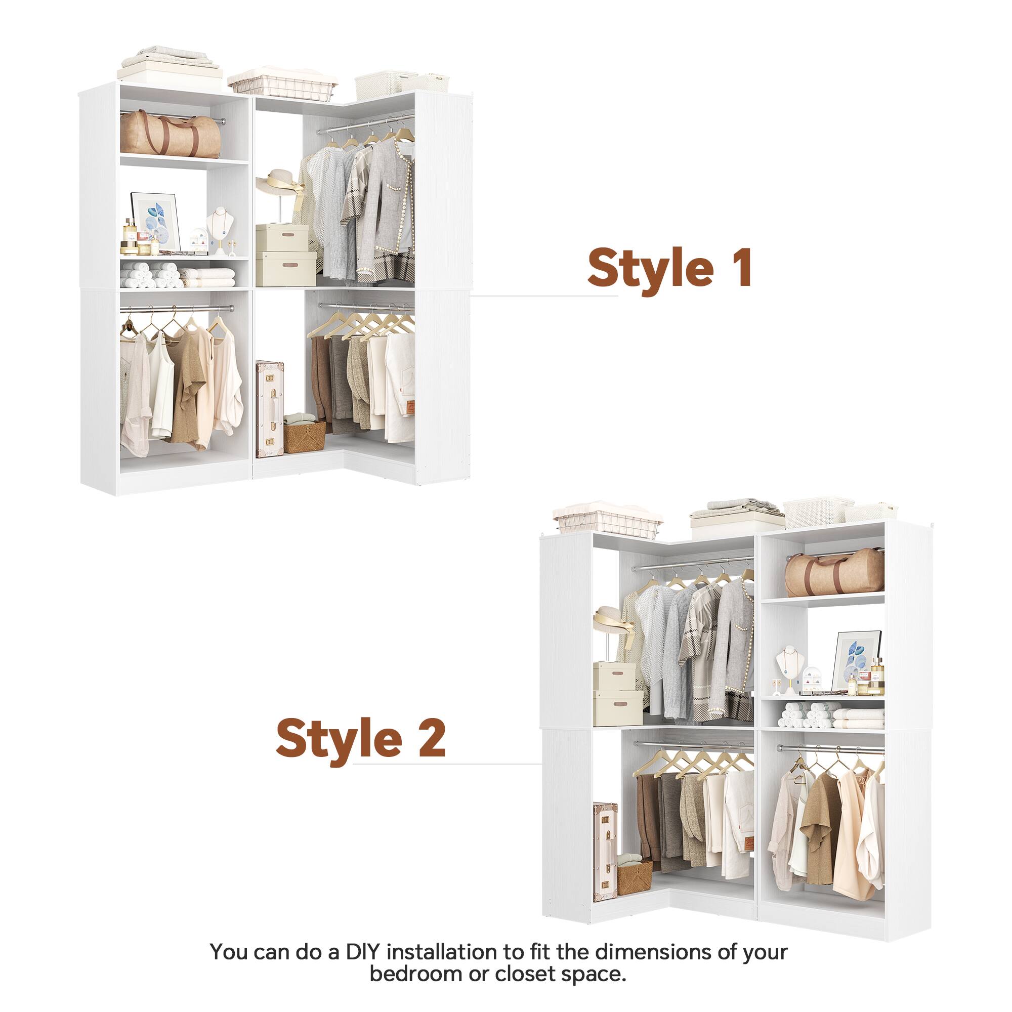 Style 1  
Style 2  

You can do a DIY installation to fit the dimensions of your bedroom or closet space.