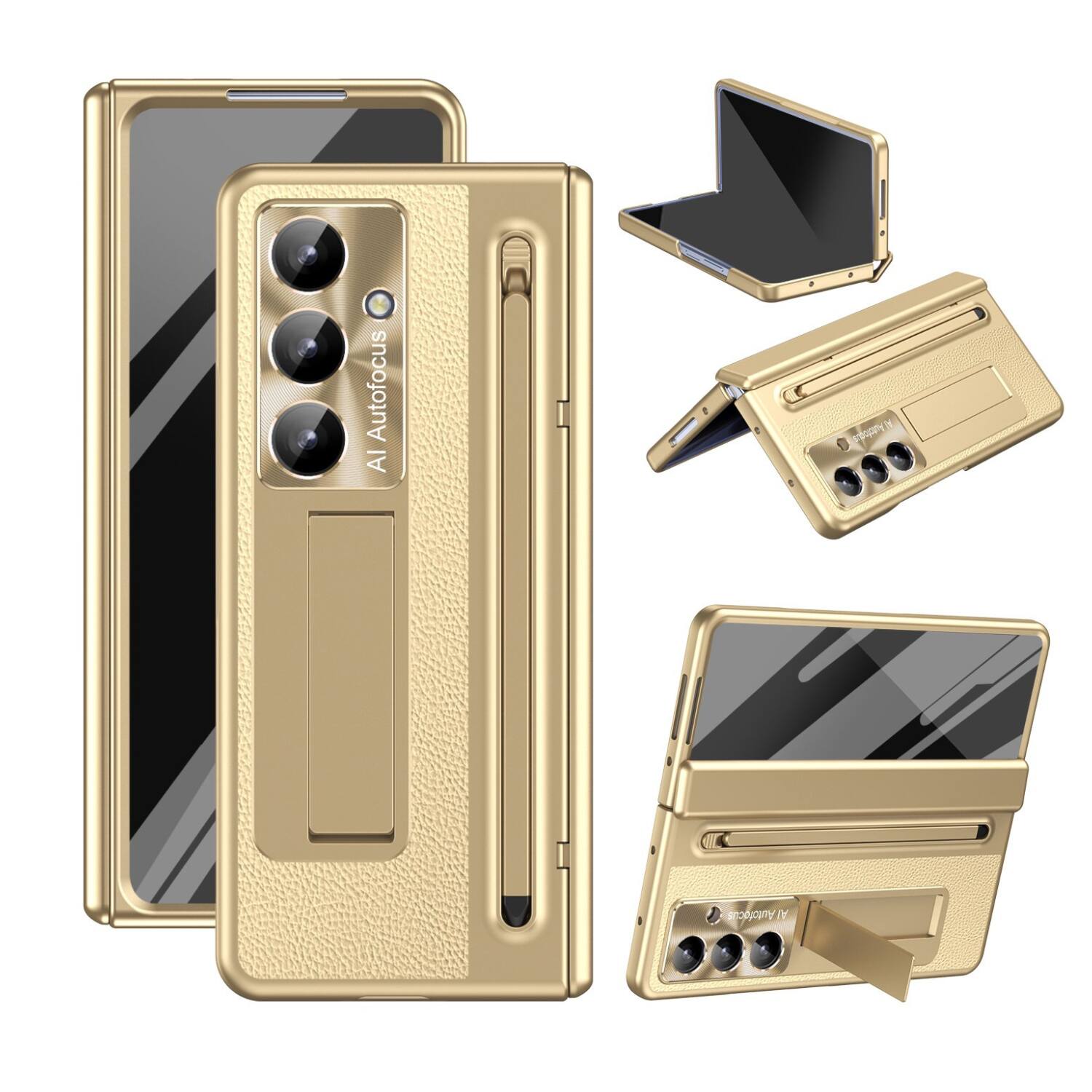 Stock Preferred - Hinge Stand Case with Screen Protector & Slim Stylus For Samsung Galaxy Z Fold7 - Gold