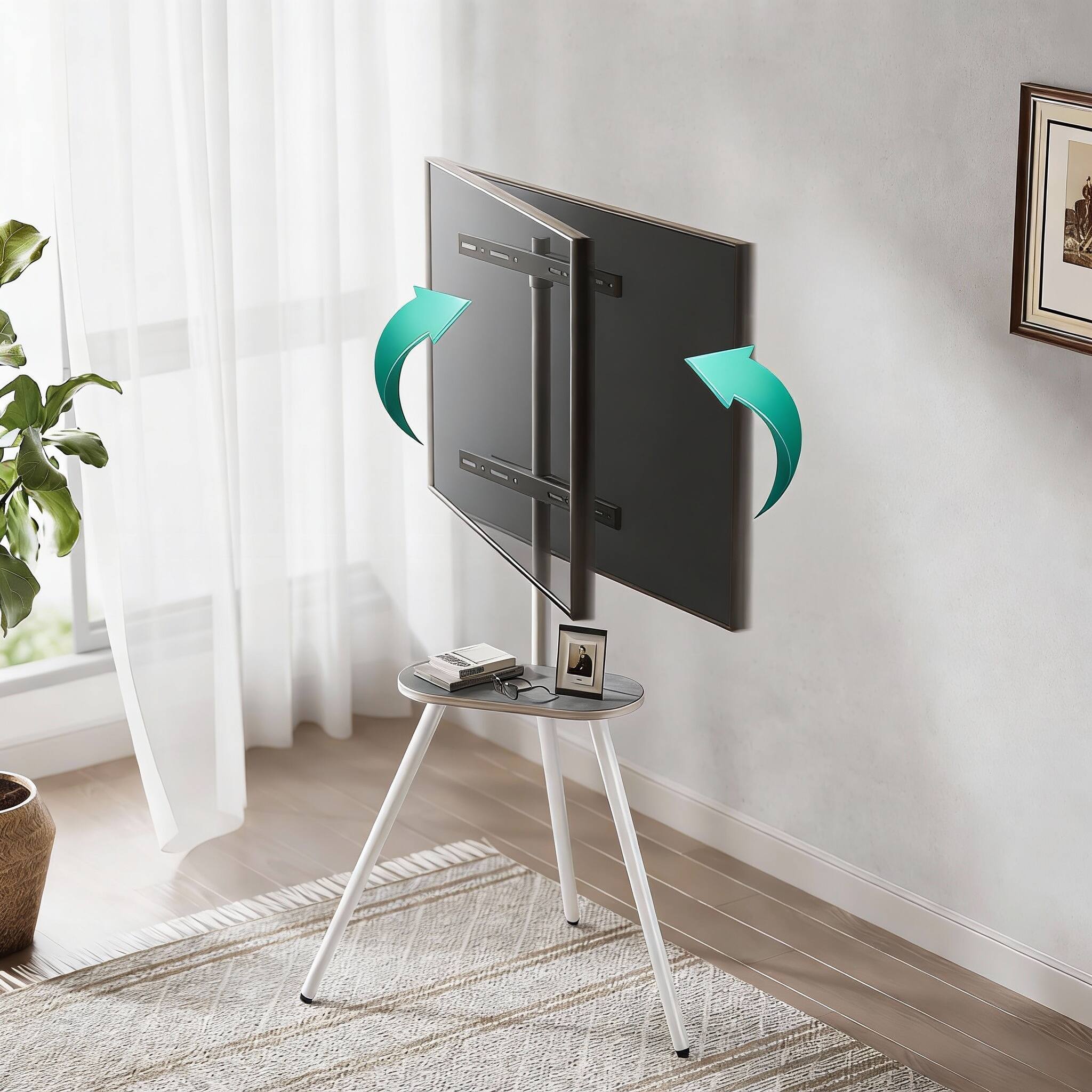 Alt View 2. Frangdom - Stand for 43 to 65 Inch Tripod Easel TV Stand Height Swivel Tray - White+Beech.