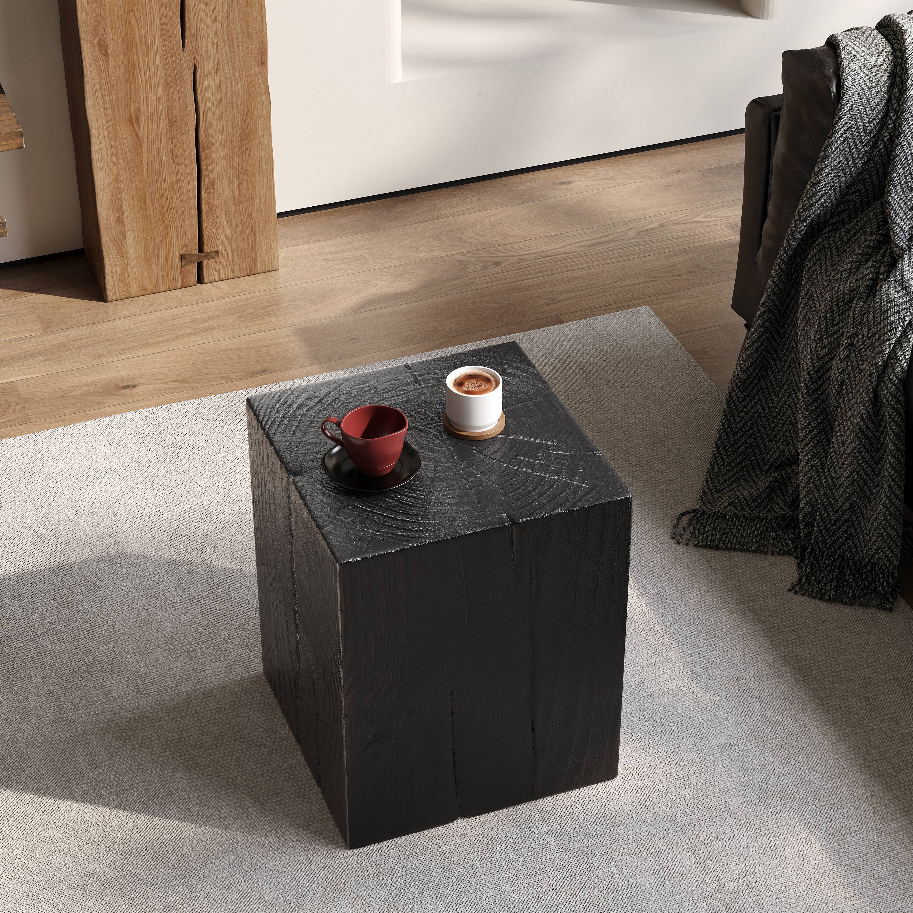 Front. APRILSOUL - Wood Look Square Column Mgo End Table H18 Wood Like Distressed Finish Indoor Outdoor Black - Black.