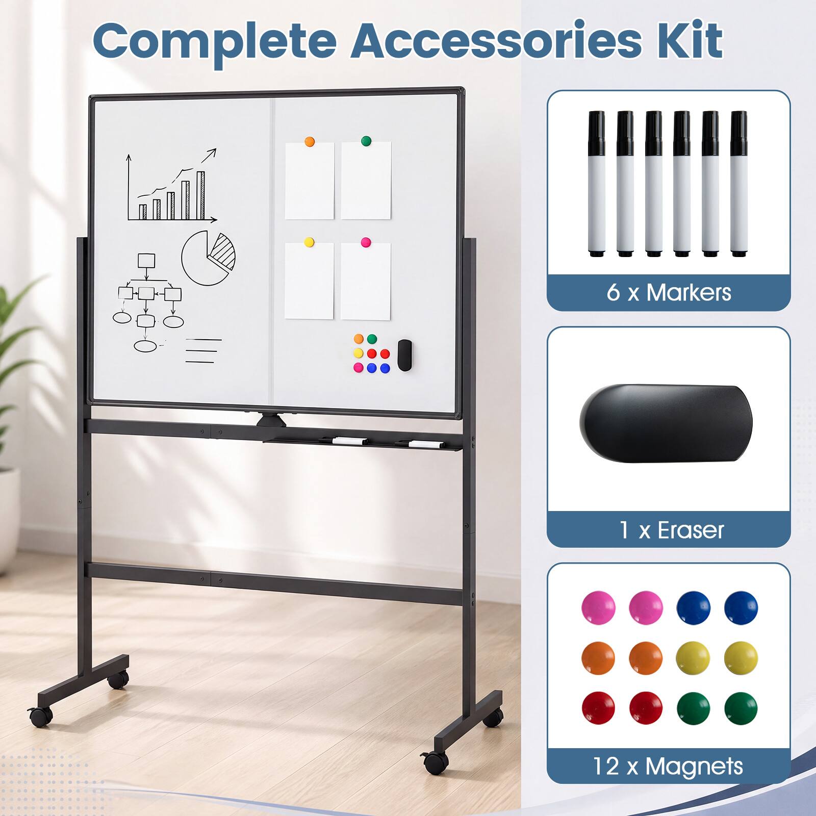 Complete Accessories Kit
6 x Markers
1 x Eraser
12 x Magnets