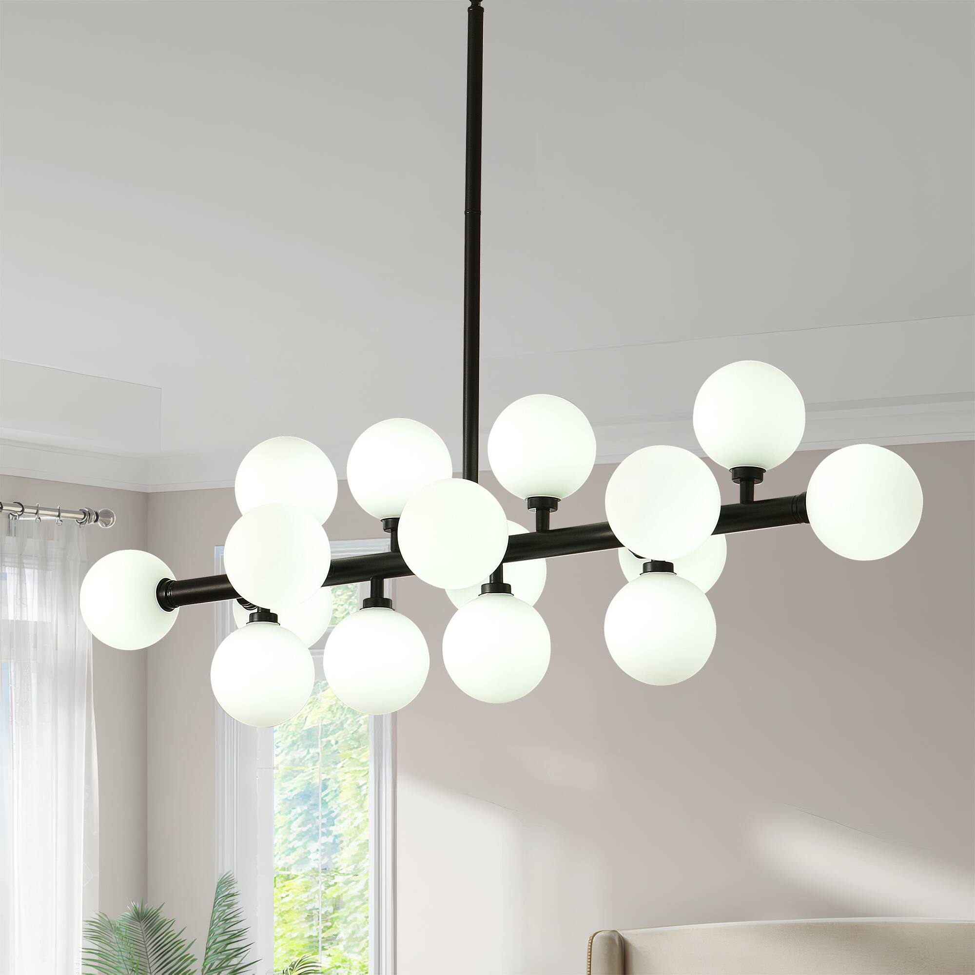 RYHNUYNE - 16-Light Sputnik Chandelier 37.4 Inch Mid-Century Modern Pendant Light with Opaline Glass Adjustable Height