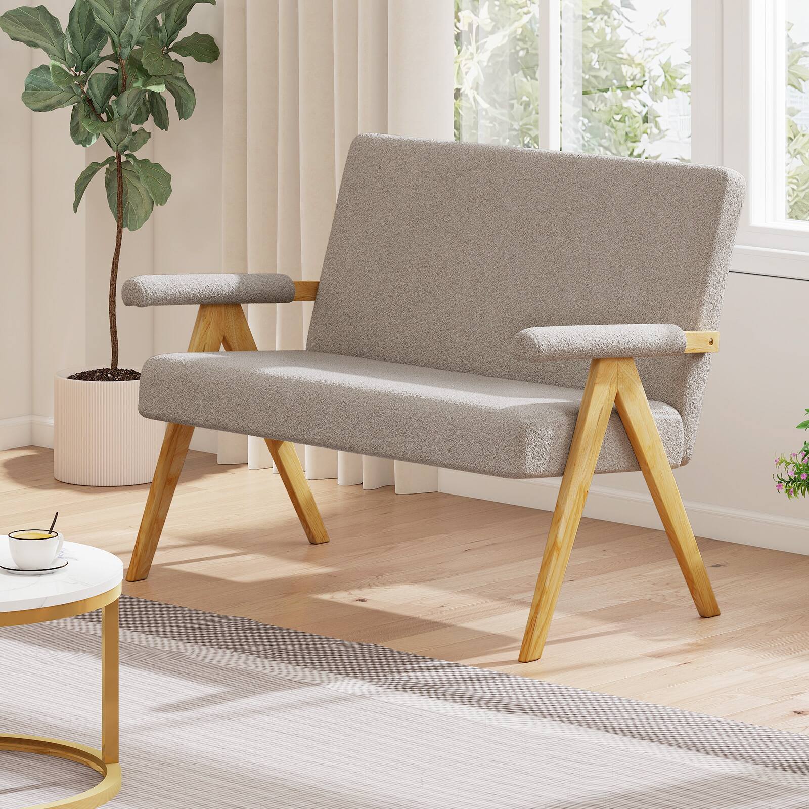 Alt View 3. Gymax - Gymax Loveseat Sofa Upholstered Sherpa Couch w/Armrests & Wooden Legs for Living Room Gray - Gray.