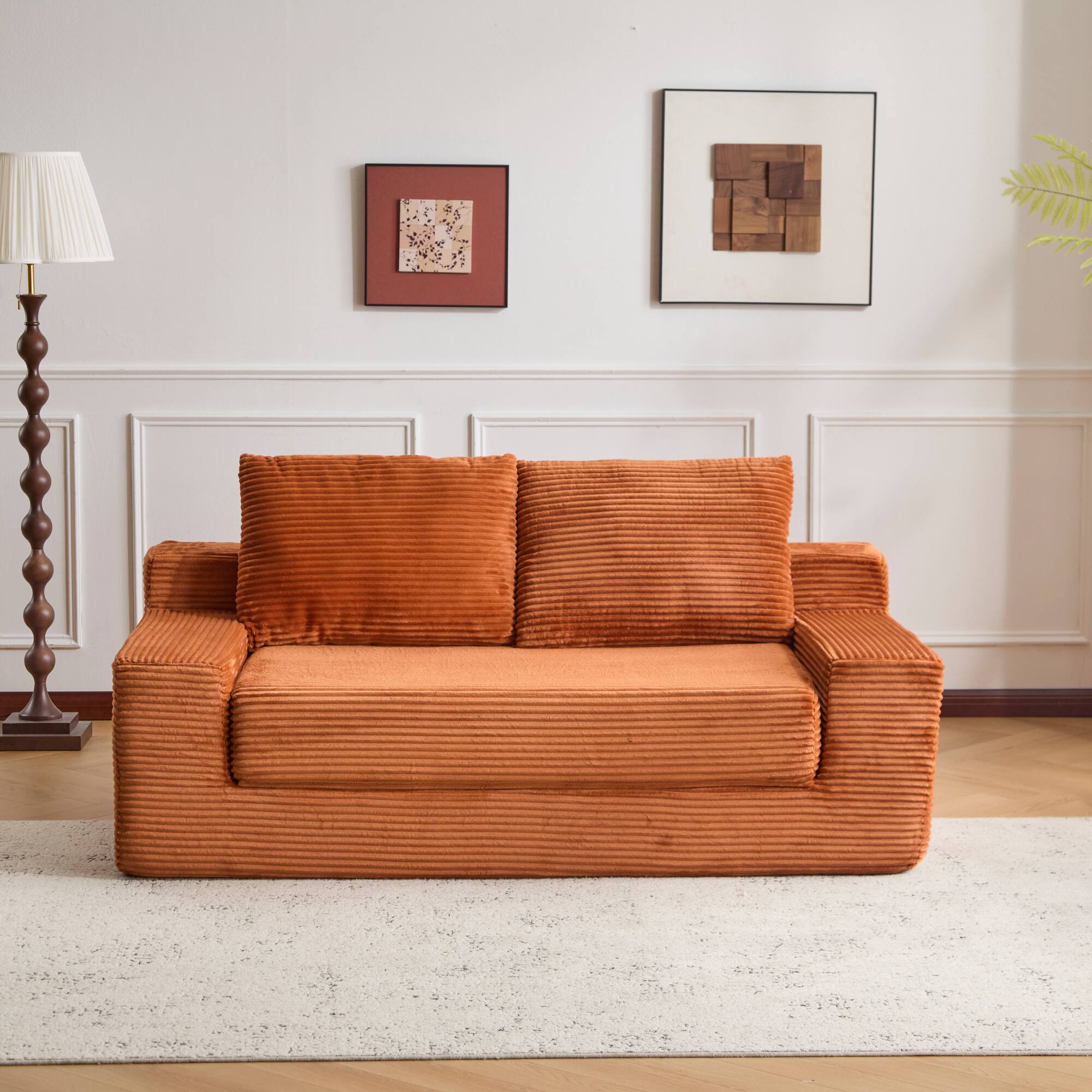 Alt View 7. GOODSILO - Modern Corduroy Loveseat Sofa Bed | Reversible Cushions & Deep Seating for Compact Spaces - Orange.