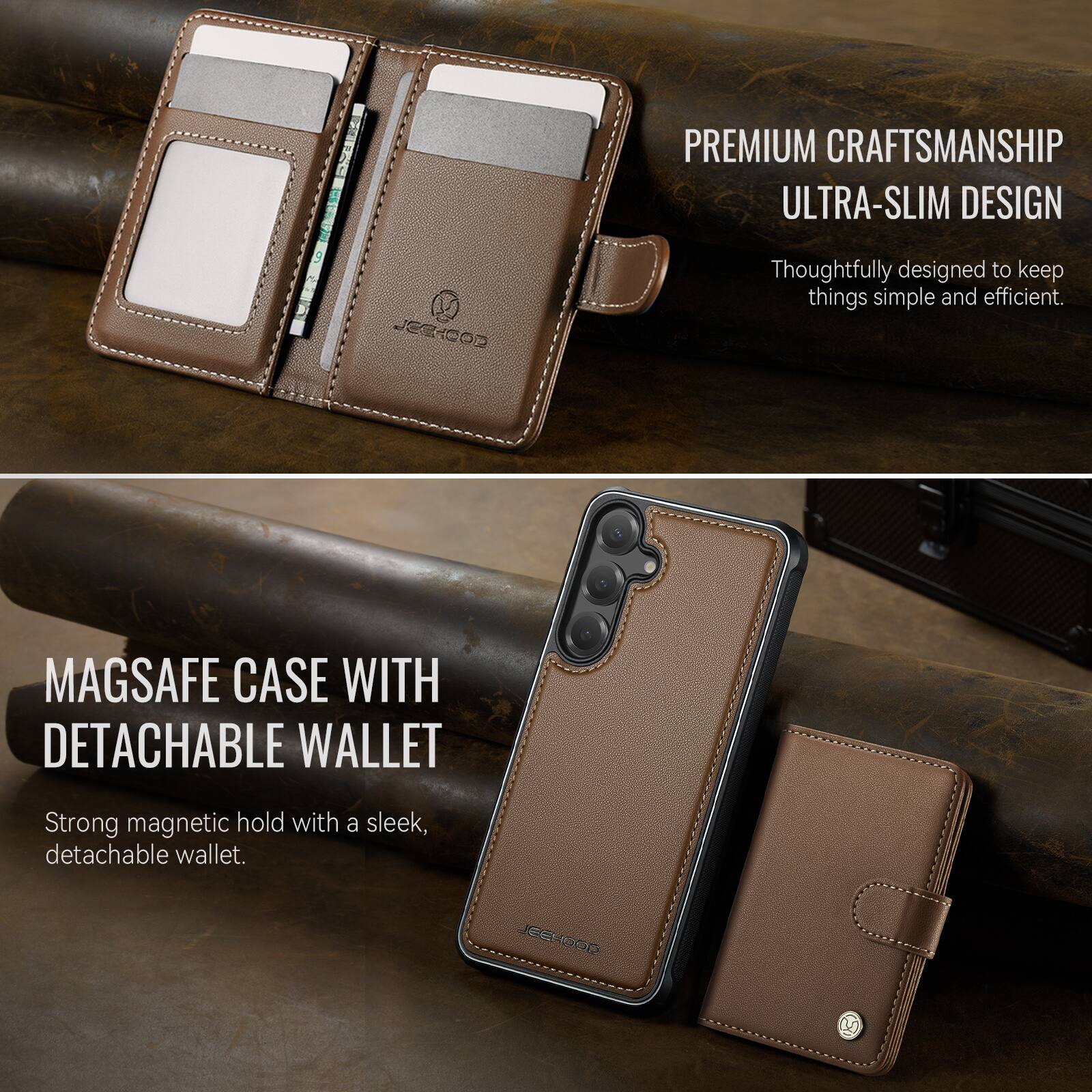 PREMIUM CRAFTSMANSHIP ULTRA-SLIM DESIGN  
Thoughtfully designed to keep things simple and efficient.  

MAGSAFE CASE WITH DETACHABLE WALLET  
Strong magnetic hold with a sleek, detachable wallet.