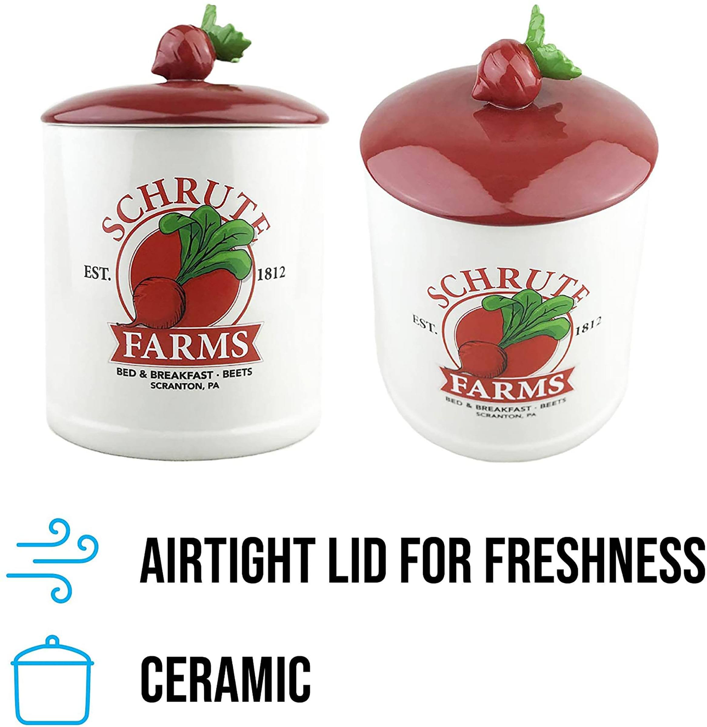 Schrute Farms  
Est. 1812  
Bed & Breakfast - Beets  
Scranton, PA  

Airtight Lid for Freshness  
Ceramic