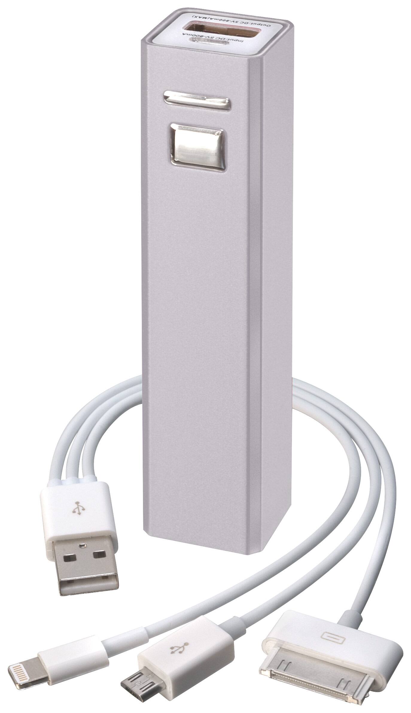 Front. OnTheGo Charge - OTG 2200 External Battery with OTG Whip Multiconnector - Silver.