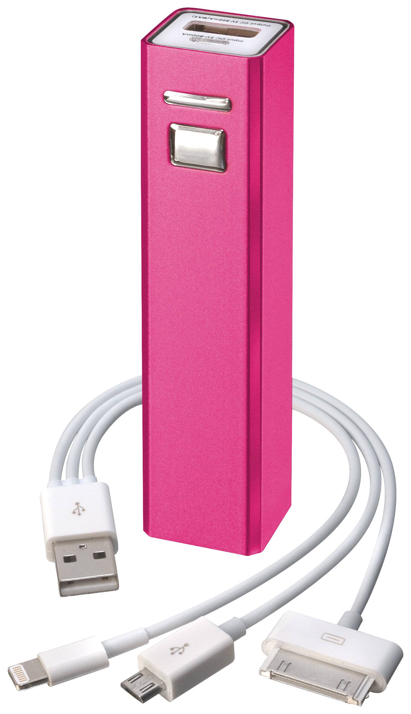 Front. OnTheGo Charge - OTG 2200 External Battery with OTG Whip Multiconnector - Pink.