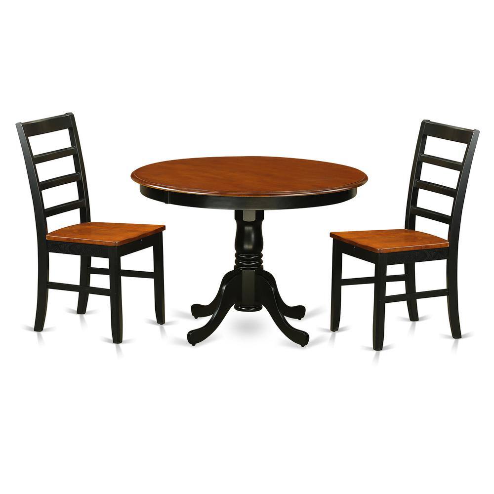 Left. East West Furniture - 3 Pc set with a Round Small Table and 2 Leather Dinette Chairs in Black and Cherry - Black & Cherry.