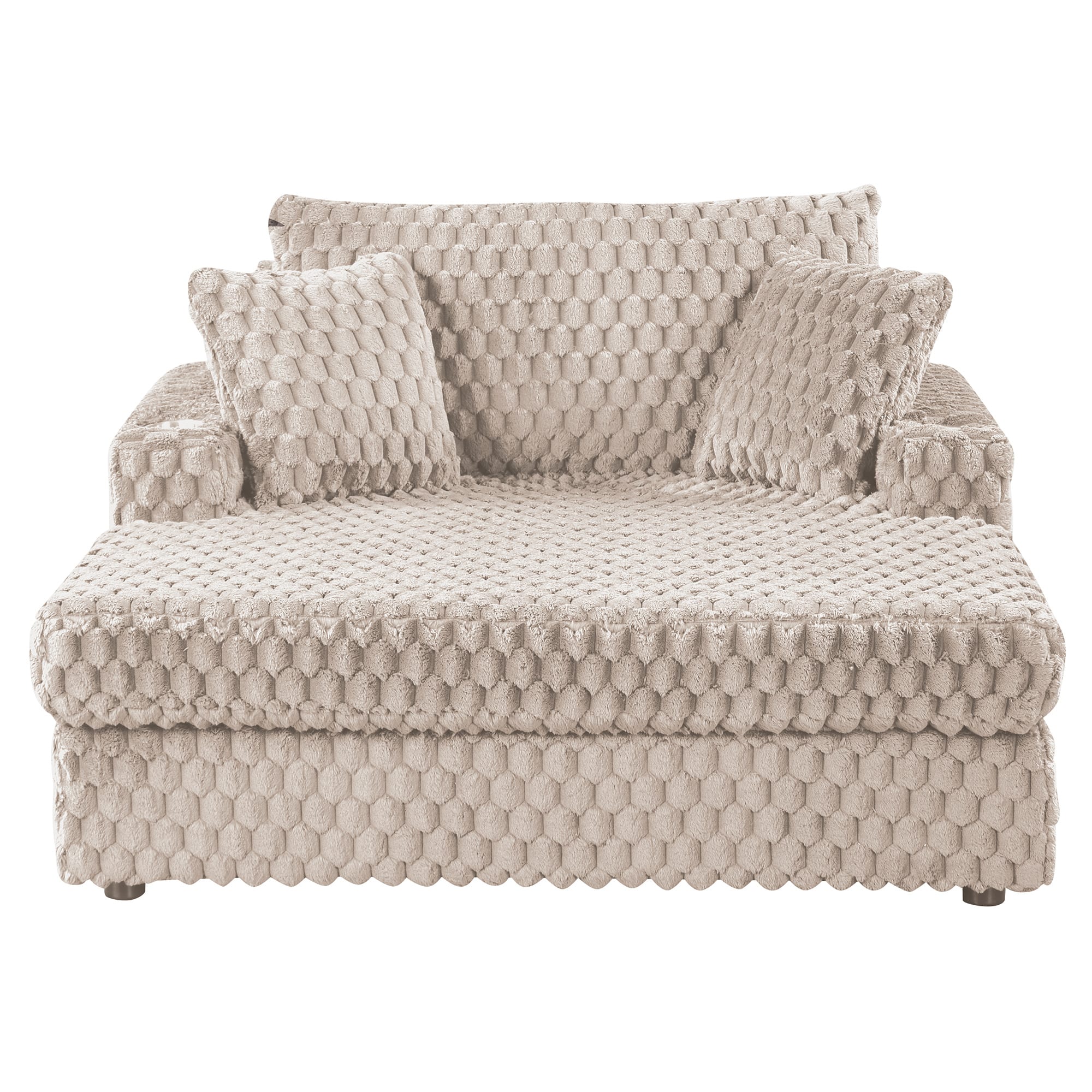 Vaczon - 58-Inch Oversized Chaise Lounge Sofa Bed with Cup Holders and Storage Pocket for Living Room - Light Beige