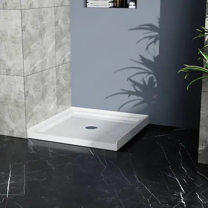 Front. JUJABU - 36x36 in Shower Base, Centered Drain Single-Threshold Shower Pan, White - White.
