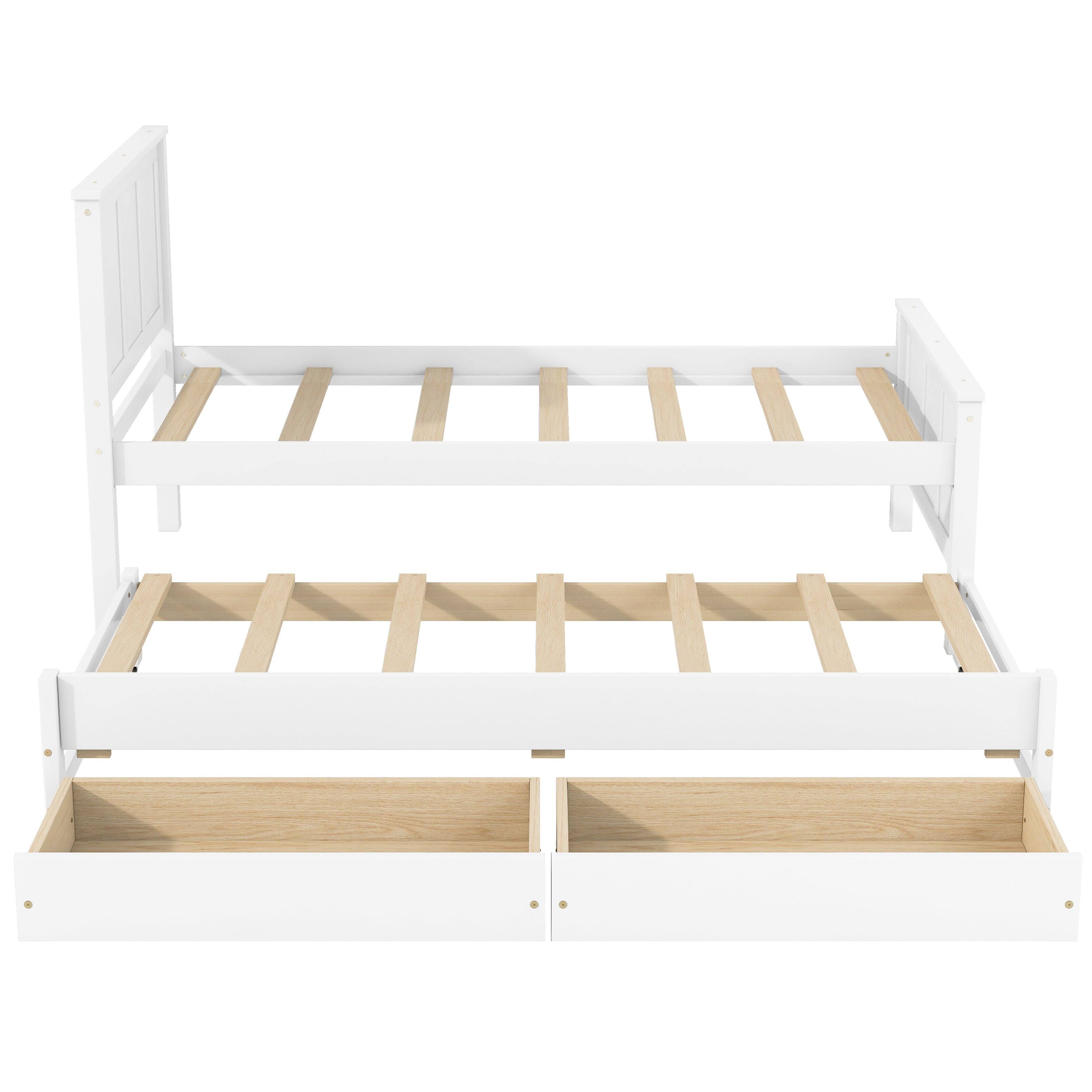 Back. Whisen - Twin Size Platform Bed Frame with Trundle and 2 Storage Drawers, Wood Bedroom Furniture - White.