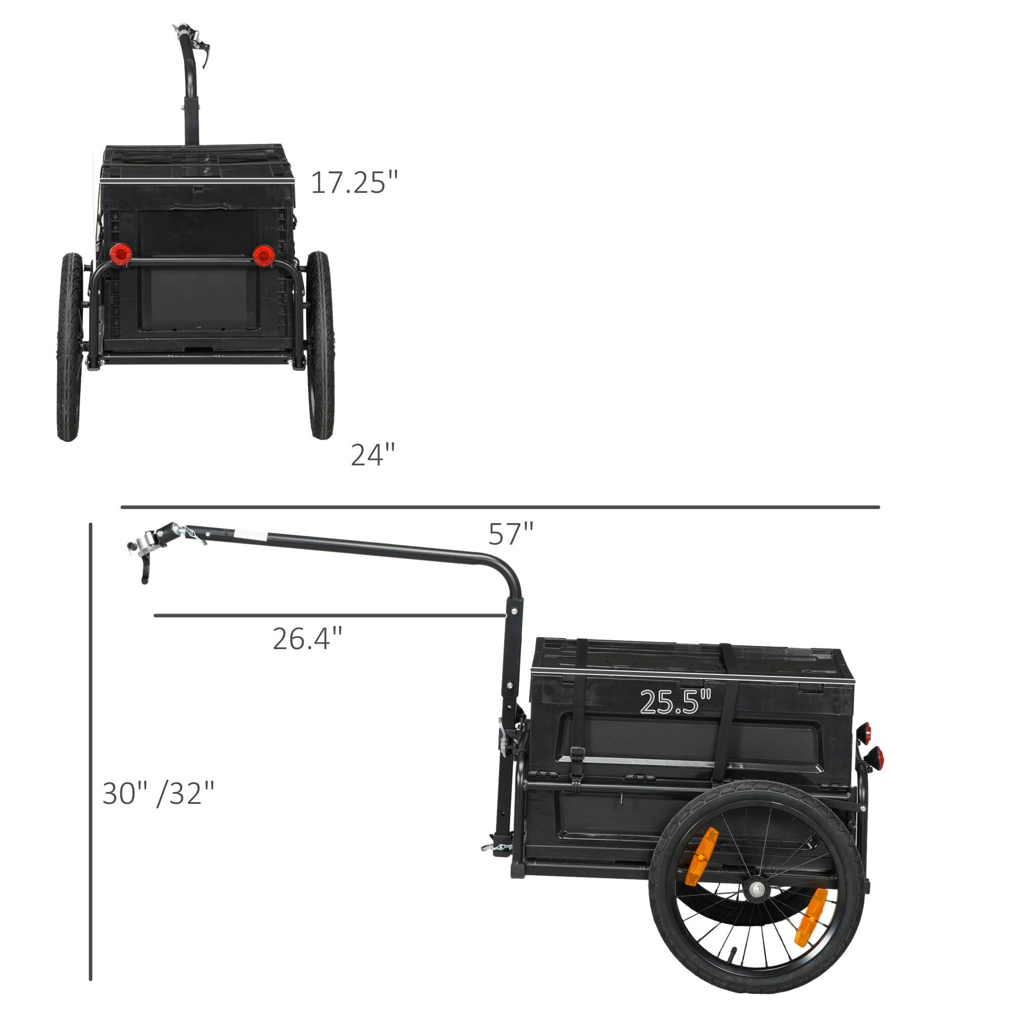 The corrected and grouped dimensions from the image are:

- Width: 17.25"
- Height: 24"
- Length: 57"
- Wheelbase: 26.4"
- Seat Height: 25.5"
- Overall Length: 30" / 32"