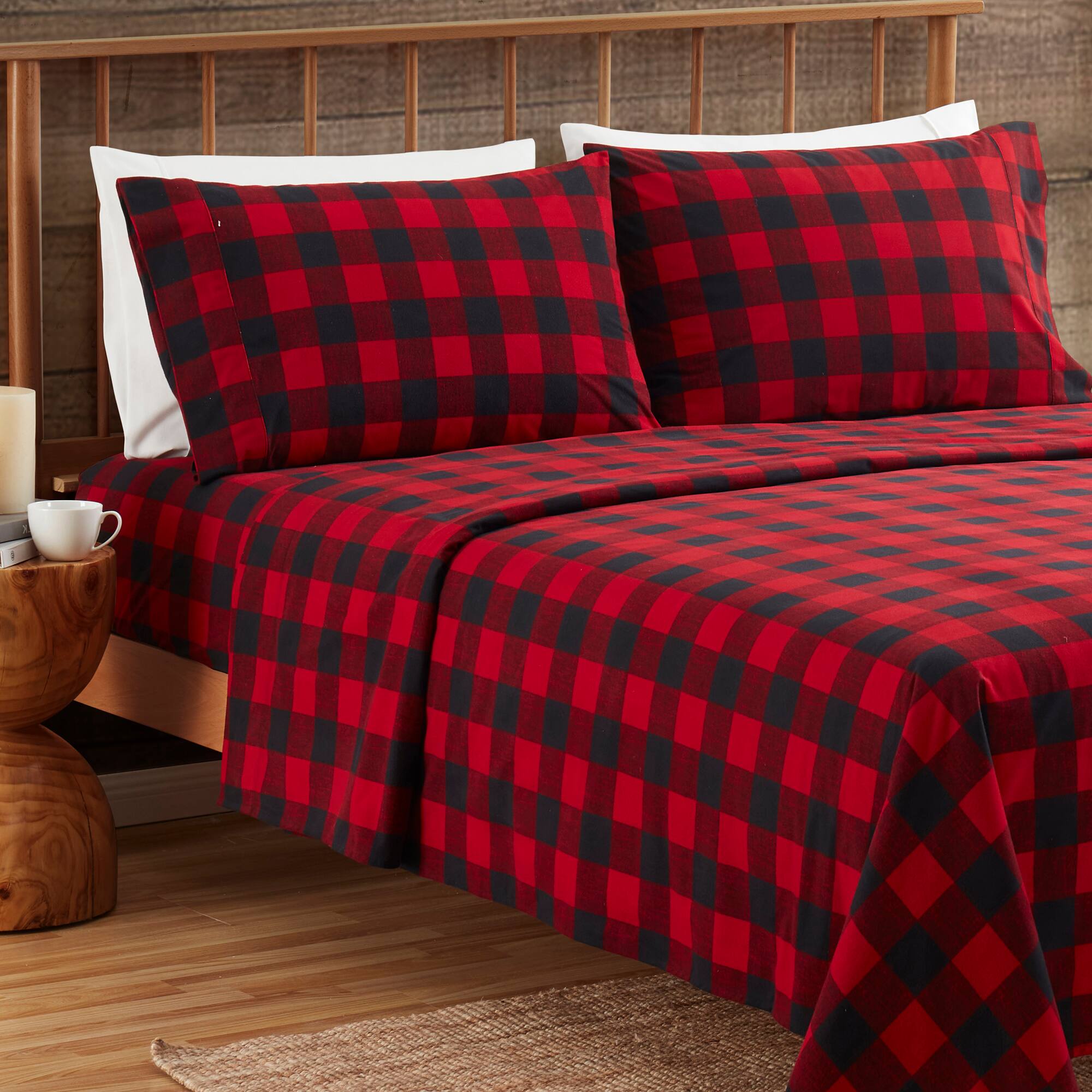 Angle. Sweet Home Collection - Buffalo Plaid Printed Extra Deep Pocket Flannel Sheet Set - Full - Buffalo Check.