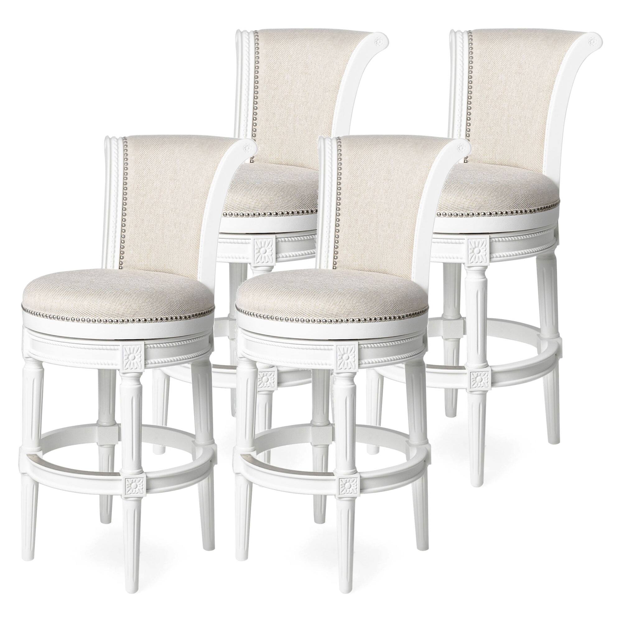 Front. Maven Lane - Maven Lane Pullman Wooden Swivel Kitchen Stool, Alabaster White Finish, Set of 4 - Alabaster White.