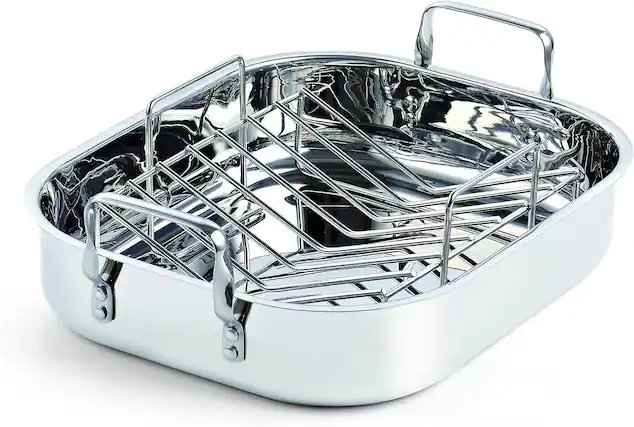 Front. Cooks Standard - Classic 16''x13'' S/S Roaster Pan W/V-Shaped Rack,Turkey Roasting Pan W/Rack,Large Capacity,Oven and Dishwasher Safe - stainless steel.