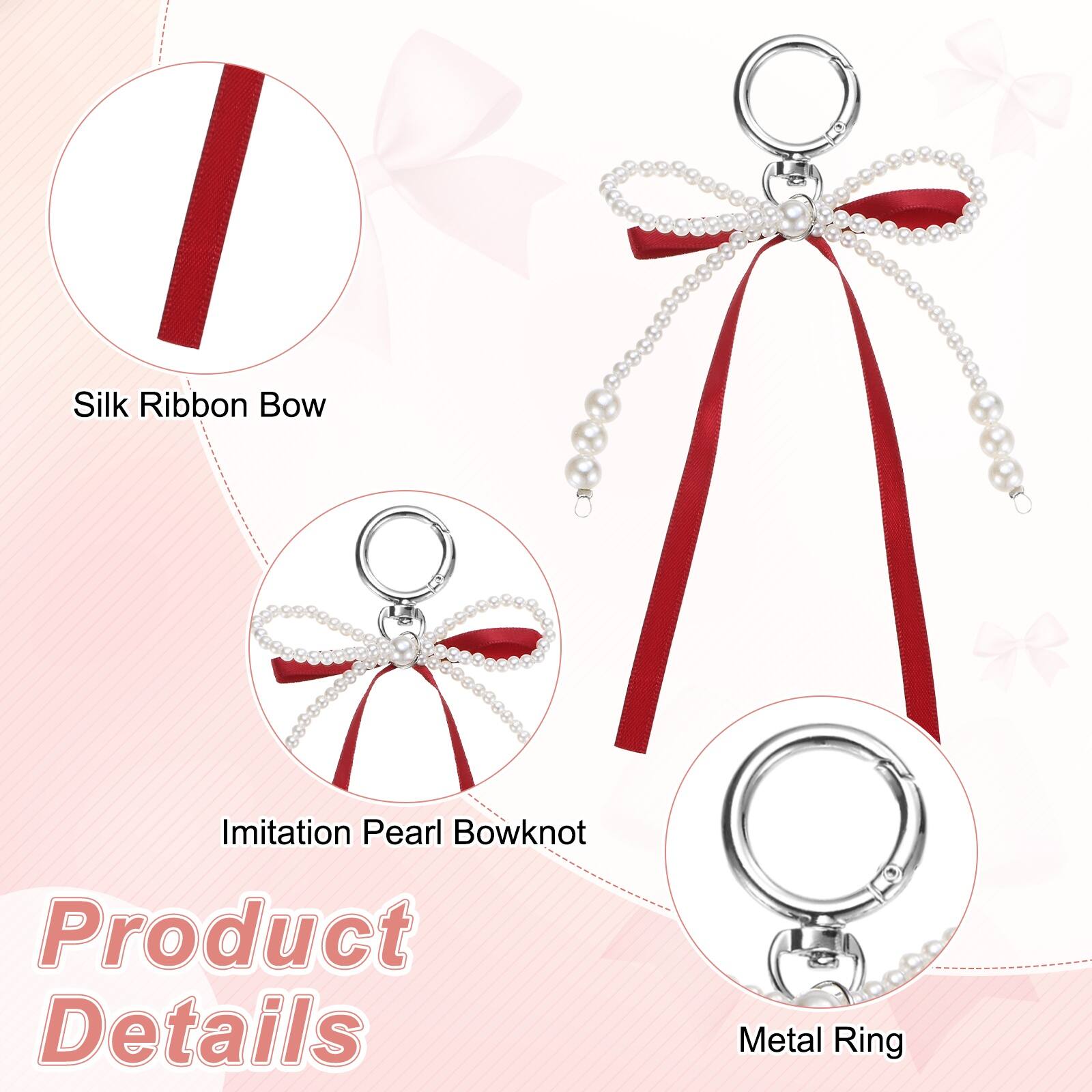 Silk Ribbon Bow  
Imitation Pearl Bowknot  
Product Details  
Metal Ring