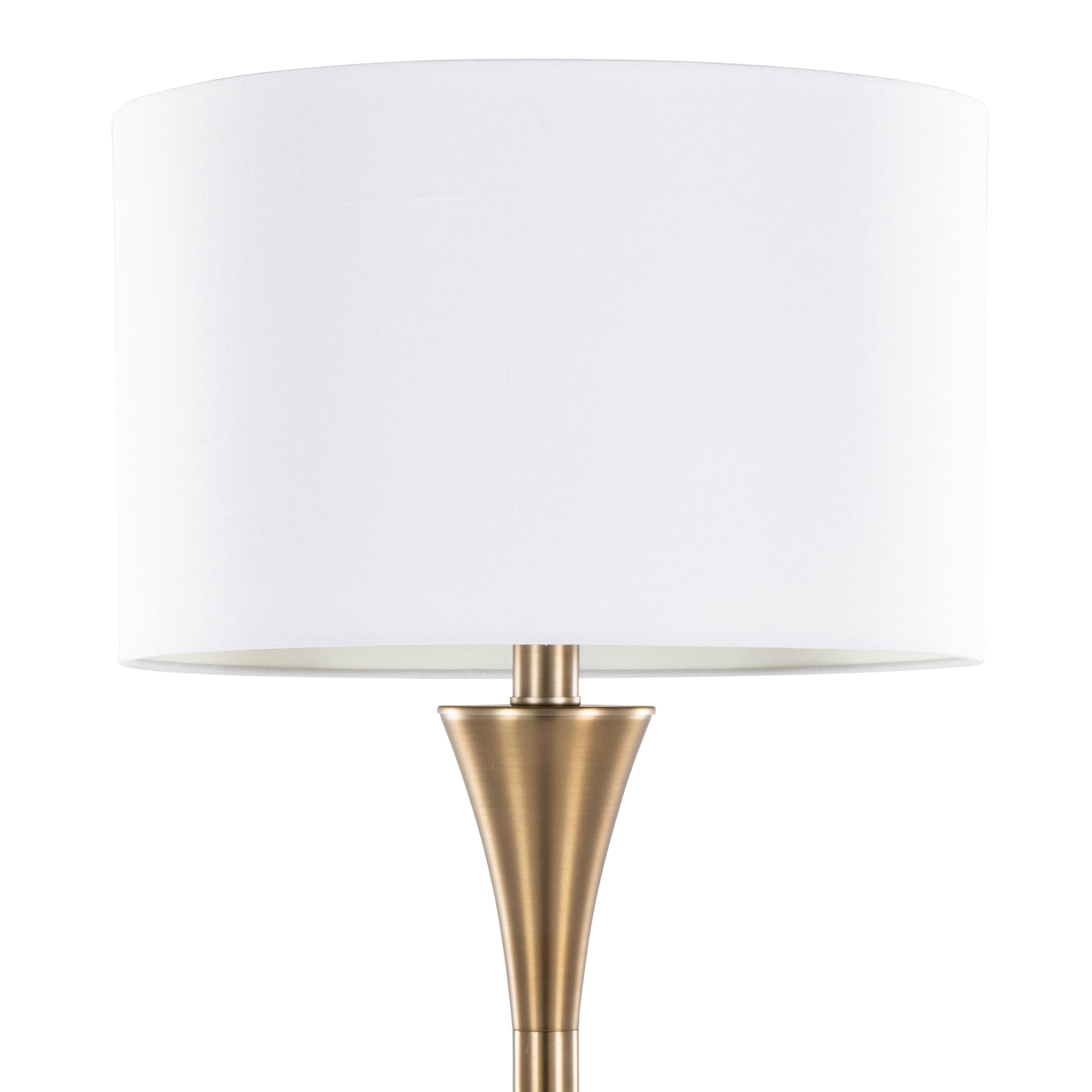 Left. Loheer - Loheer Contemporary Metal Floor Lamp Matte Golden Bronze White Linen Shade Tall Standing Lighting - Bronze.