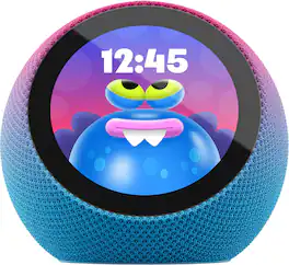 Amazon - Kids Echo Time, kid-tuned Alexa, customizable clock face, with 1 year of Kids+, parental controls, sleep support - Galactic Grape