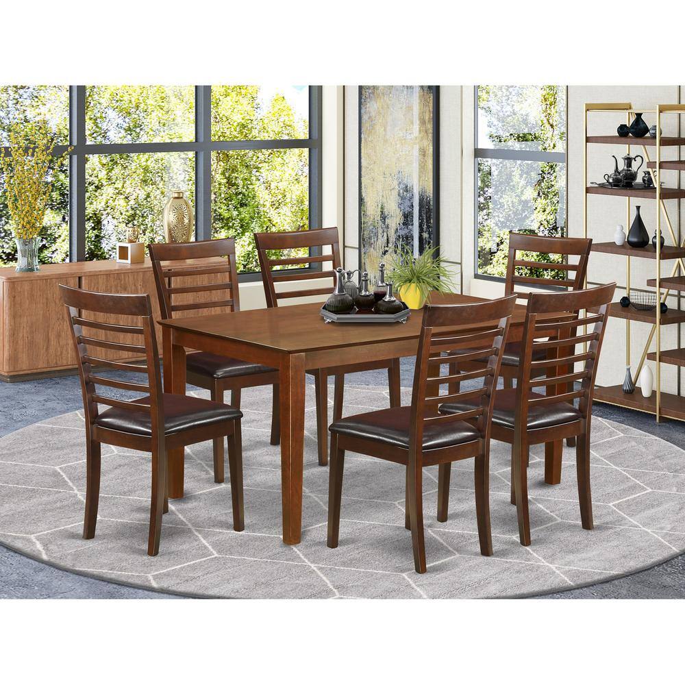 Back. East West Furniture - 7 Pc Dining set- Dining Table and 6 Dining Chairs - Mahogany.