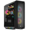 Corsair is the brand of the computer tower shown in the image. The tower features a unique design with a combination of CDs and a rainbow-colored pattern. The tower is open, revealing the internal components, including the motherboard and various cables. The case is black and has a sleek appearance, making it an attractive choice for computer enthusiasts.