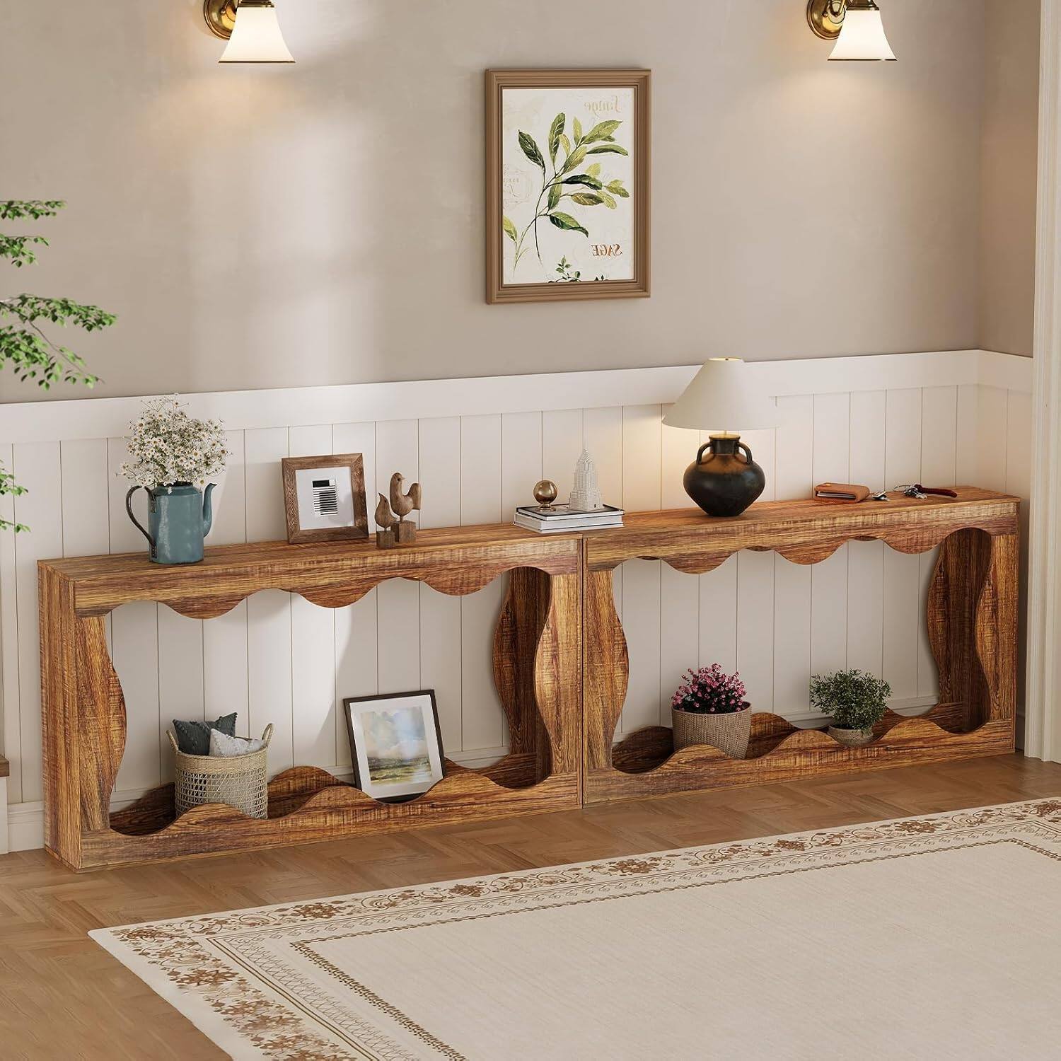 Alt View 3. GARVEE - Narrow Entryway Sofa Table，63" Long Farmhouse Console Table with Storage,Sturdy Narrow Console Table-Brown - Brown.