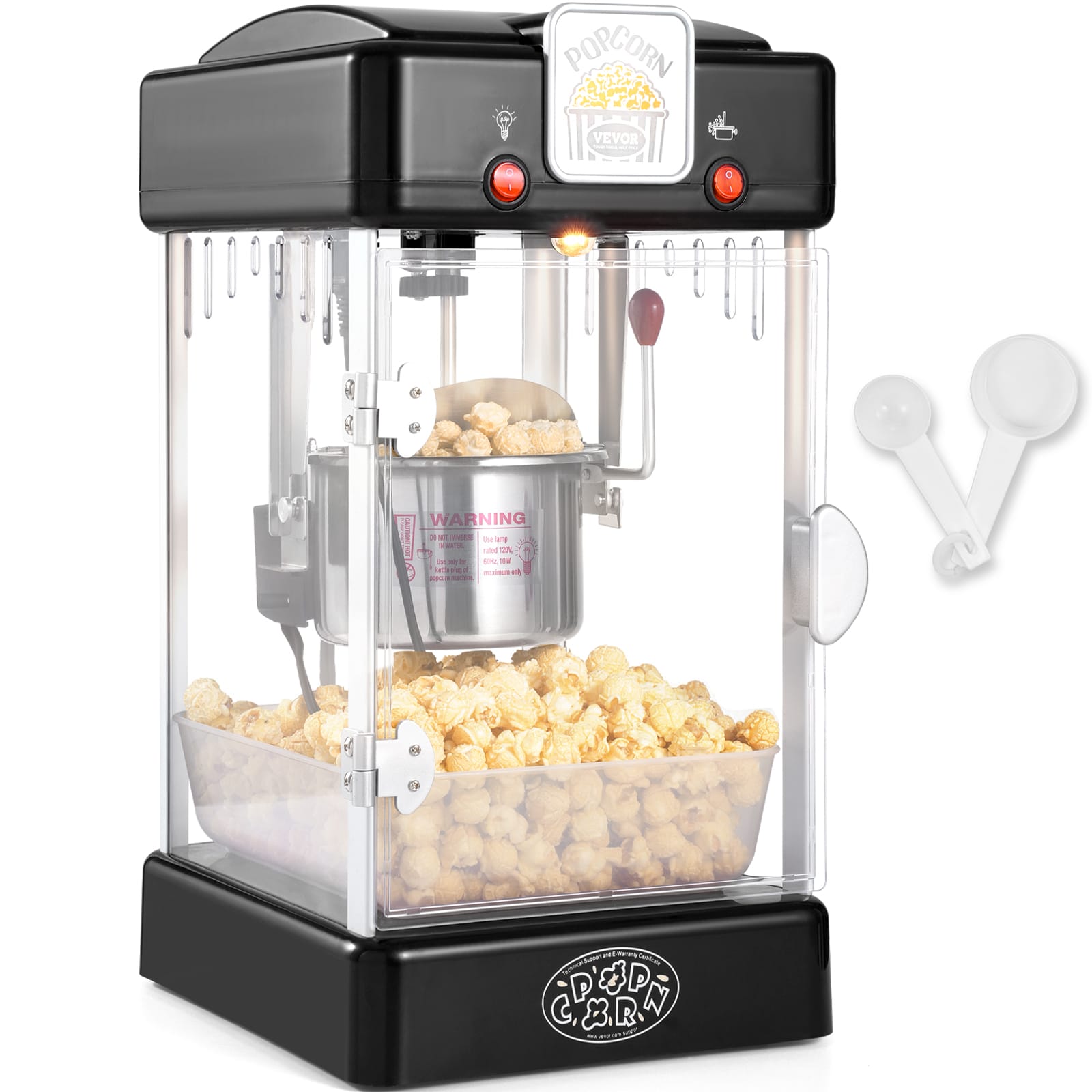 VEVOR - Popcorn Maker, 300W Popcorn Popper Machine, 2.5 Oz Kettle Makes 4 QT per Batch, Tabletop Popcorn Maker with PP Door - Black